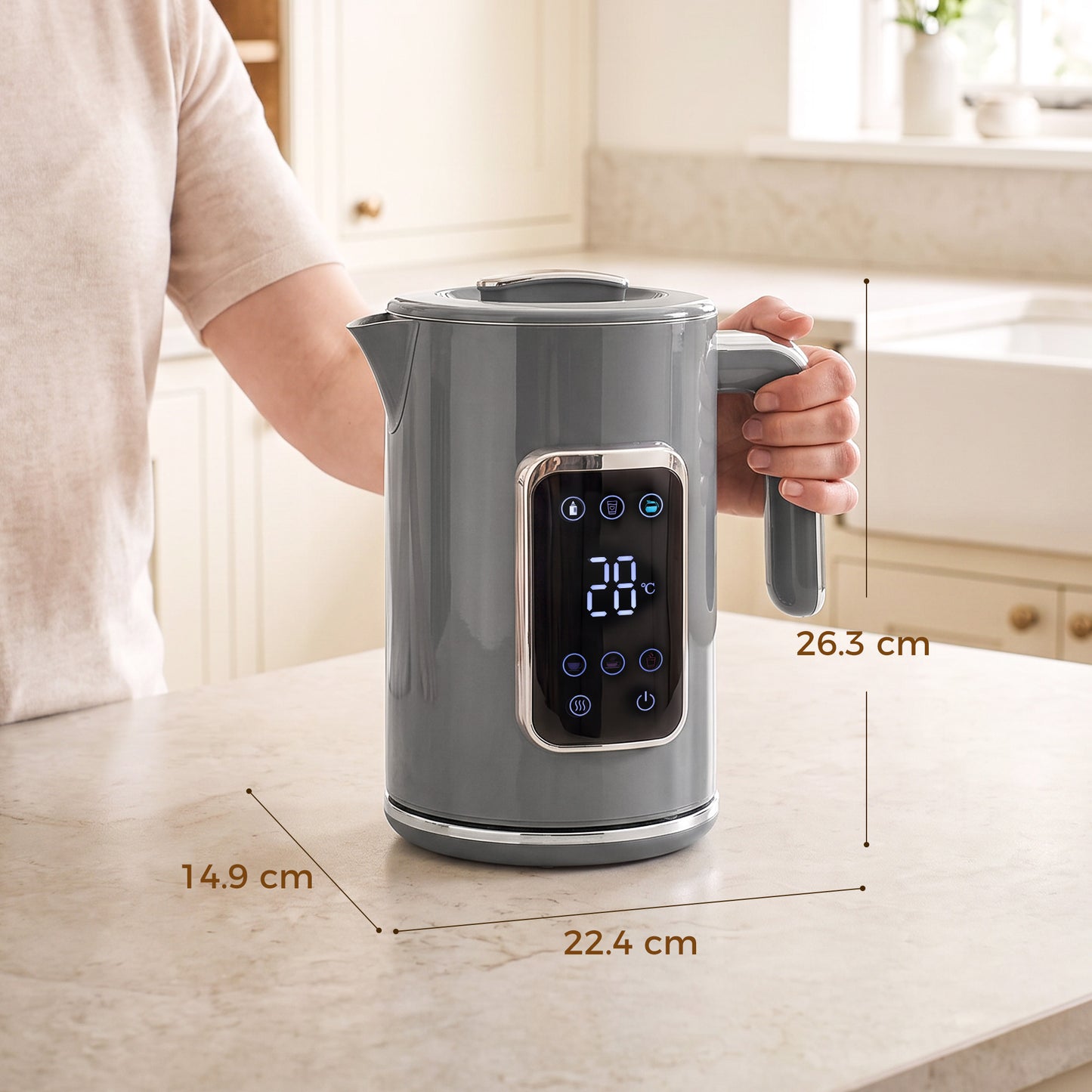 HOMCOM Electric Kettle, 1.7L Fast Boil 3000W Water Kettle with LED Display, Adjustable Temperature, Keep Warm Function, Grey