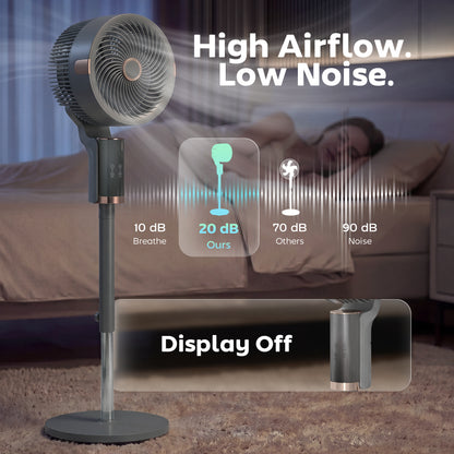 HOMCOM 20 dB Silent Standing Fan for Bedroom, 44" Pedestal Fan with 90° Oscillating, 8 Speeds and LED Light, Grey