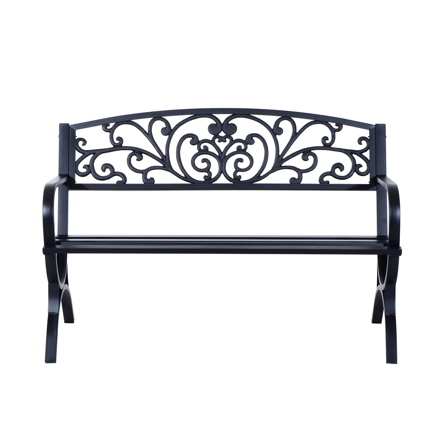 Outsunny 127L x 60W x 85H cm Powder Coated Garden Bench for Patio Backyard, Steel-Black