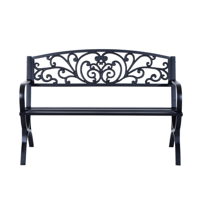 Outsunny 127L x 60W x 85H cm Powder Coated Garden Bench for Patio Backyard, Steel-Black