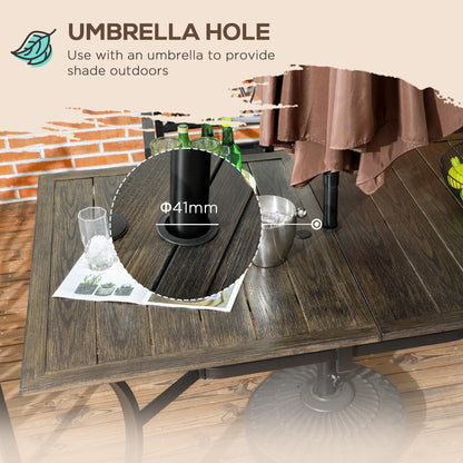 Stół ogrodowy Outsunny Six-Seater Steel, z otworem na parasol √¢≈í‚Ç¨41mm - imitacja drewna
