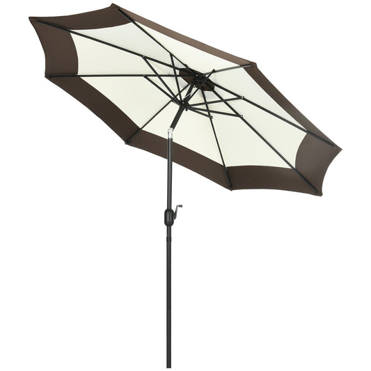 Outsunny 2,7 ​​m Parasol ogrodowy z 8 metalowymi żebrami, pochylany i korbowy, zewnętrzne osłony przeciwsłoneczne do ogrodu, na patio, na plażę, do kawiarni