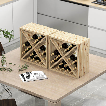 HOMCOM Set of 2 Wooden Wine Rack, X-Shaped Square Tabletop Storage Holder for 24 Bottle, Natural Wood