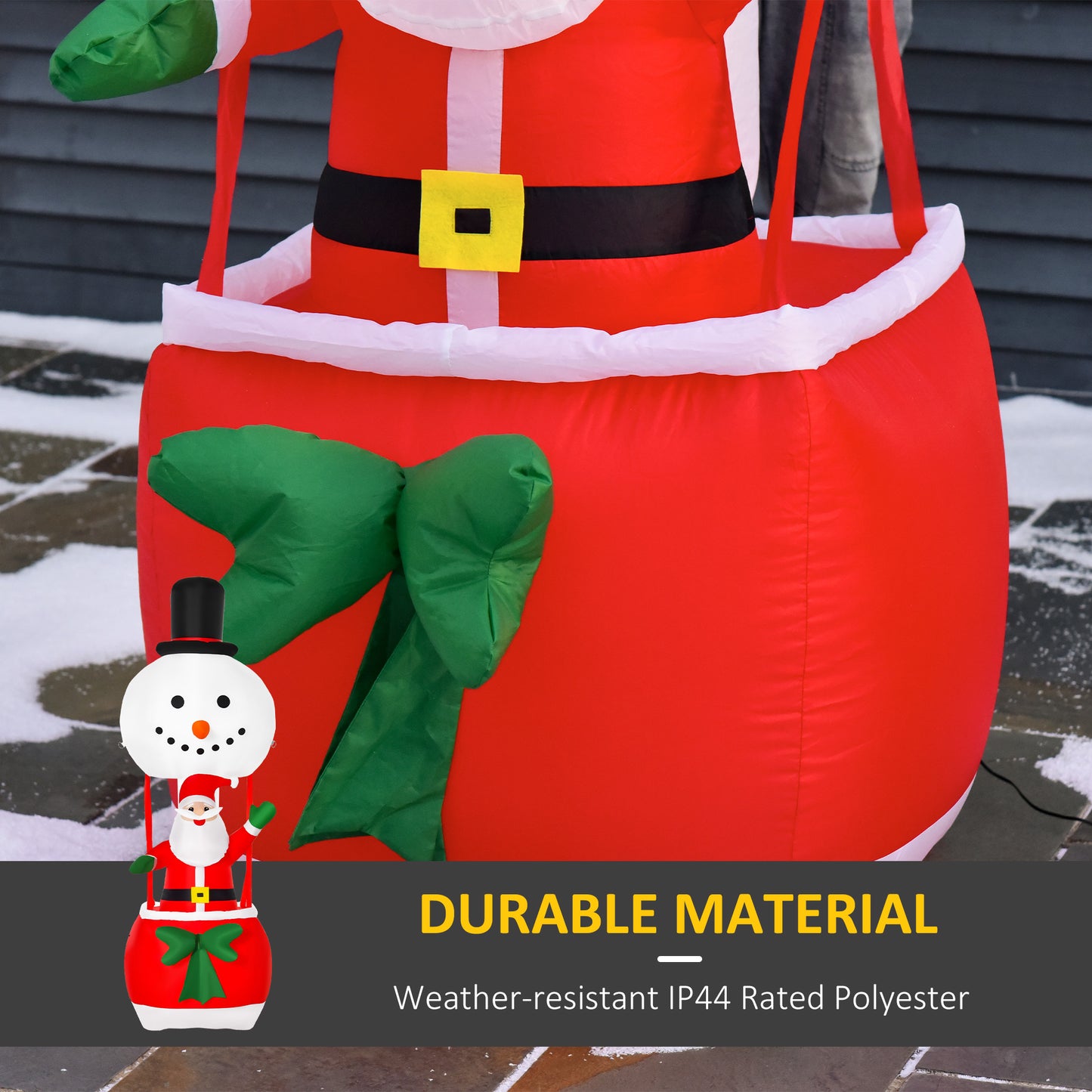 HOMCOM 8ft Christmas Inflatable Decoration with Santa Claus on Snowman Hot Air Balloon, Blow Up Xmas Decor for Outdoor √¢‚Ç¨‚ÄπIndoor with LED Lights