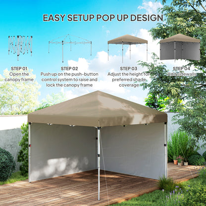 Outsunny 3 x 3 (M) Pop Up Altana, UPF 30+ z 2 ścianami bocznymi, workami na ciężarki na nogi i torbą na kółkach, namiot imprezowy z regulacją wysokości, schronienie na imprezy do ogrodu, na patio, khaki