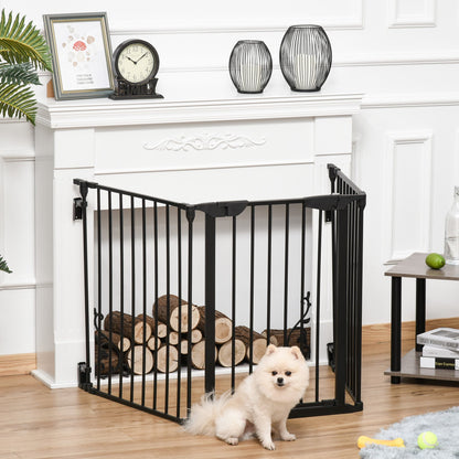 PawHut Pet Gate 3-Panel Playpen Metal Safety Fence Stair Gate For Dogs Barrier Room Divider with Walk Through Door Automatically Close Lock