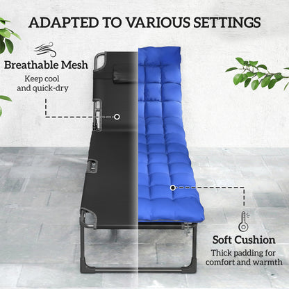 Outsunny Folding Sun Loungers for Garden Set of 2, 5-Position Oversized Camping Bed Recliner with Cushions, Blue