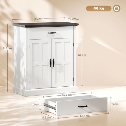 HOMCOM Farmhouse Sideboard with 3 cm Thick Top 2 Barn Doors - White