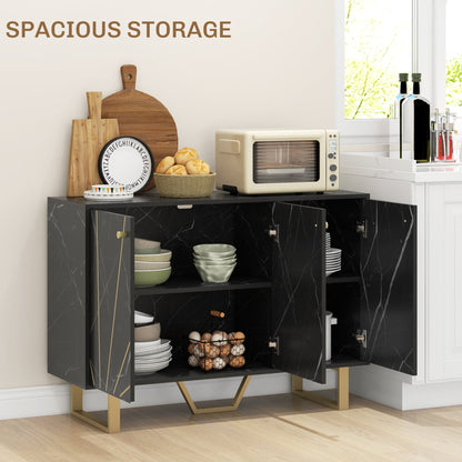 HOMCOM Sideboard Storage Cabinet, Modern Storage Cupboard with Adjustable Shelves and Metal Legs for Living Room, Kitchen, Dining Room, Entryway, Black Marble Tone