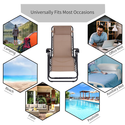 Outsunny Zero Gravity Chair Metal Frame Texteline Armchair Outdoor Folding and Reclining Sun Lounger with Head Pillow for Patio Decking Gardens Camping, Beige