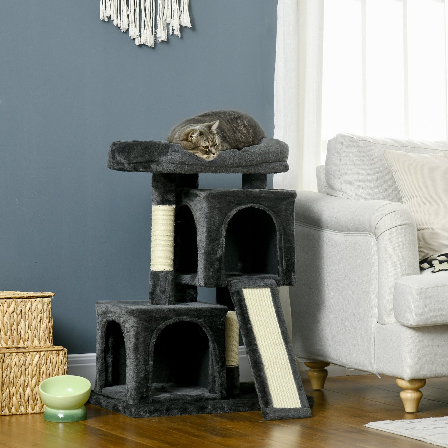 PawHut Cat Tree for Indoor Cats 83cm Cat Scratching Post Scratch Board Kitten Tower Climbing Frame Black