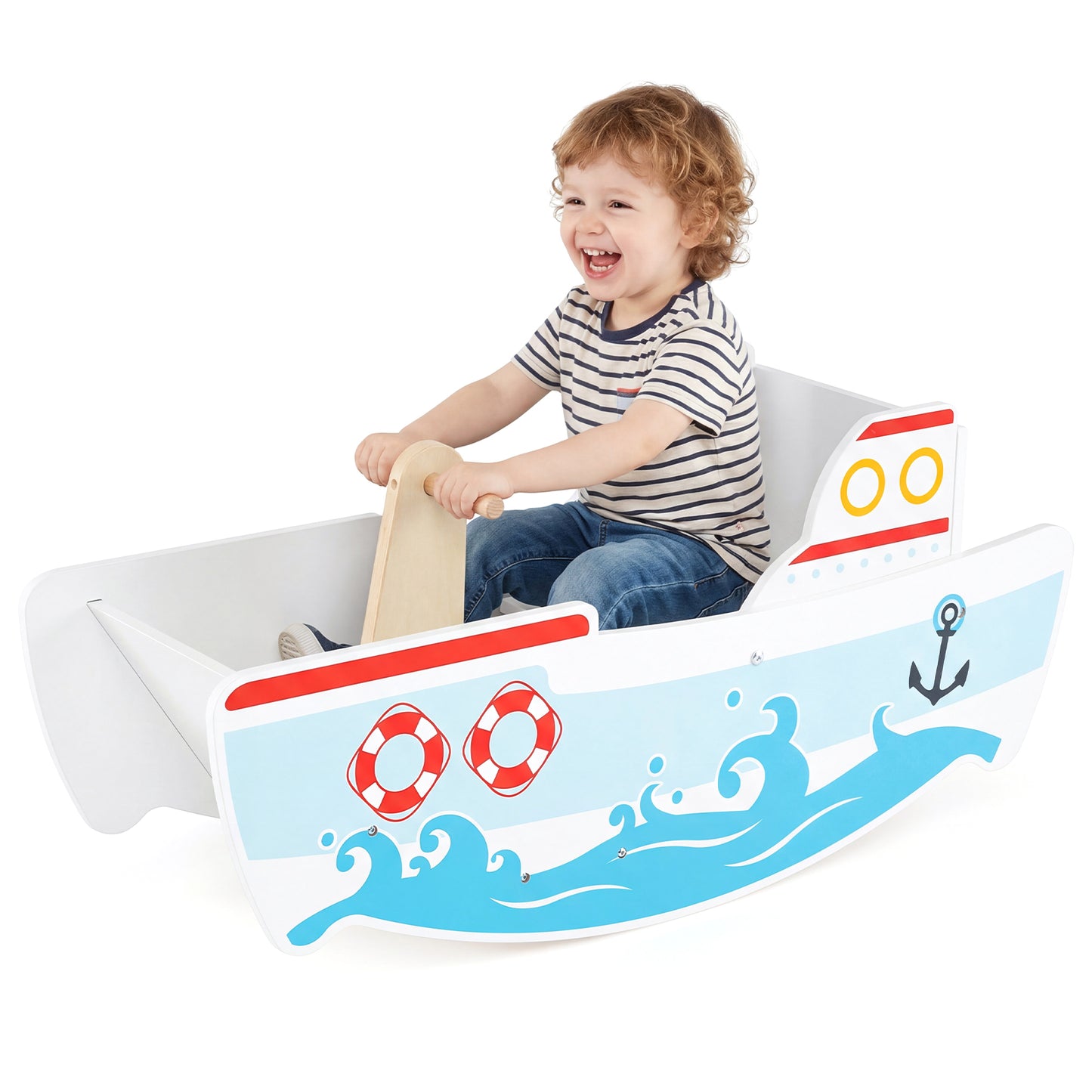 Rocking Ship for 1-5 Years Old Kids Wooden Rocking Horse Toy with Nautical Theme