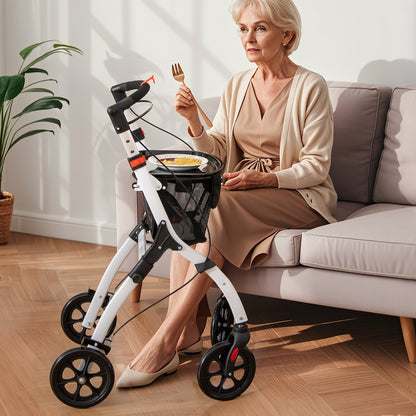 Rollator Walkers Lightweight Foldable Rolling Walker with Tray for Seniors-White