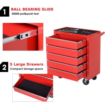 5 Drawers Roller Tool Cabinet - Red