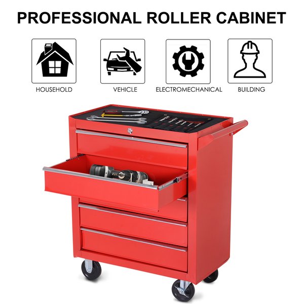 5 Drawers Roller Tool Cabinet - Red