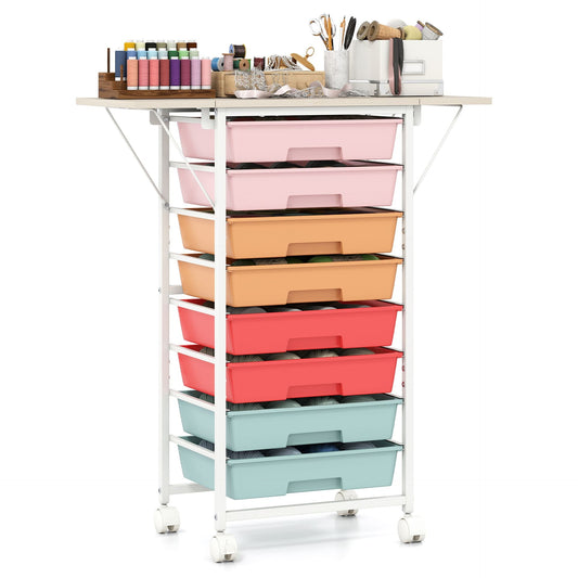 Rolling Cart with 8 Drawers and Foldable Side Panels for Dorm-Macaron