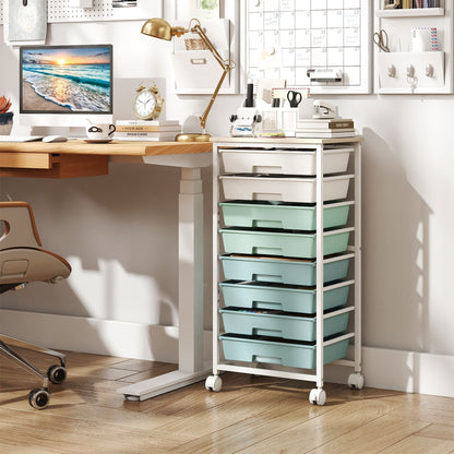 Rolling Cart with 8 Drawers and Lockable Wheels for Dorm-Green
