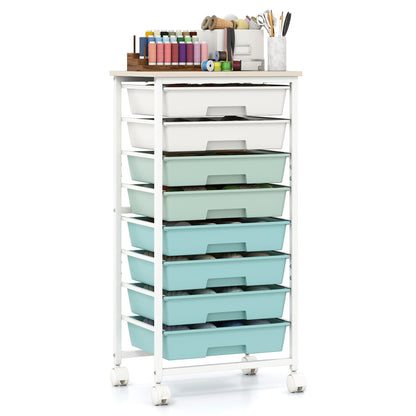 Rolling Cart with 8 Drawers and Lockable Wheels for Dorm-Green