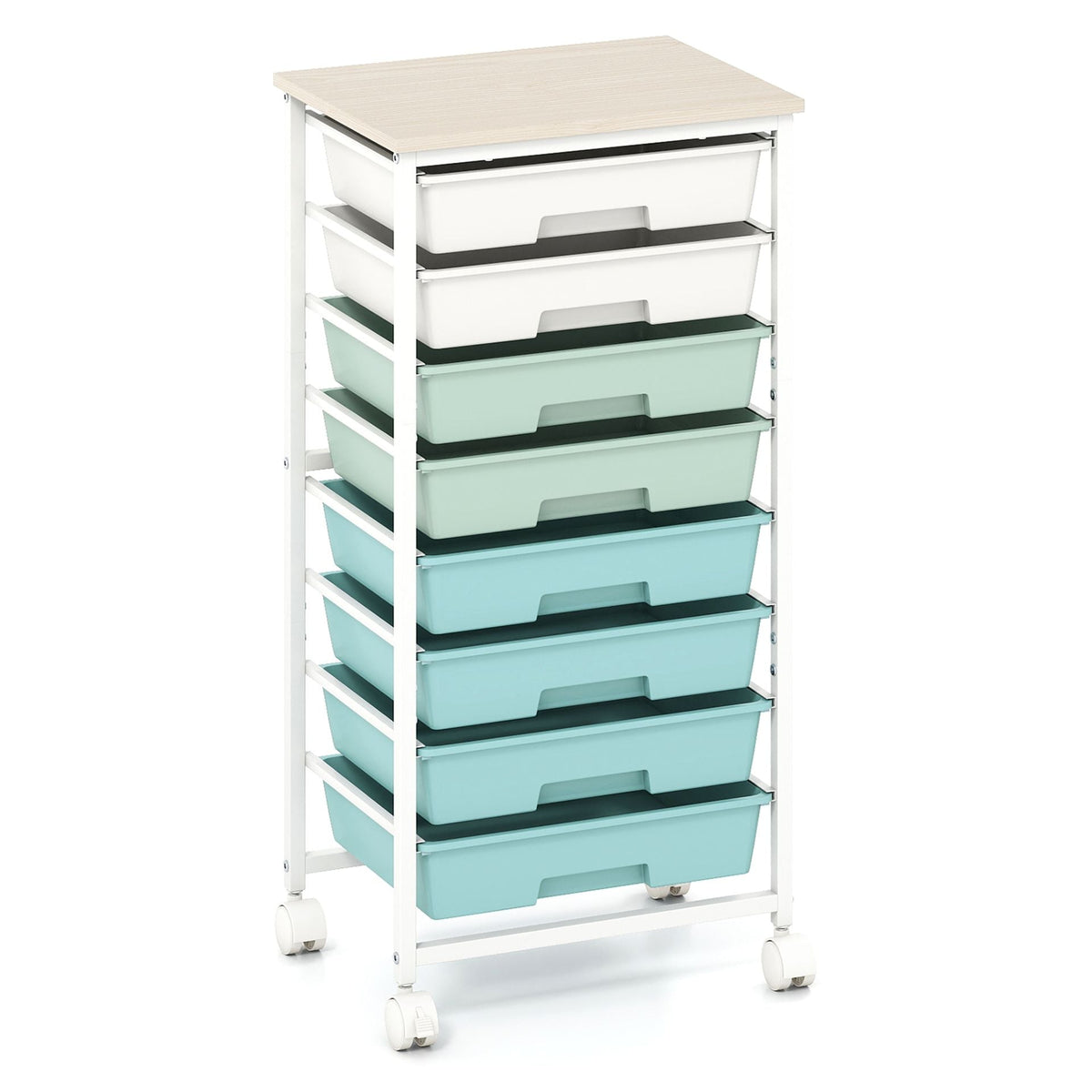 Rolling Cart with 8 Drawers and Lockable Wheels for Dorm-Green