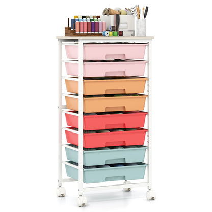 Rolling Cart with 8 Drawers and Lockable Wheels for Dorm- Macaron