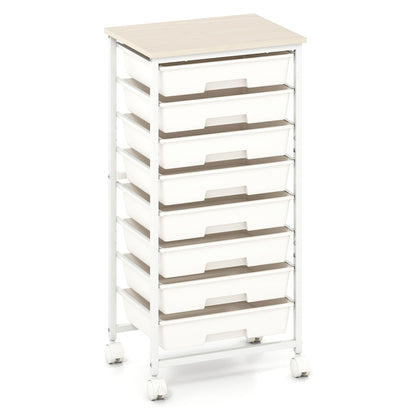 Rolling Cart with 8 Drawers and Lockable Wheels for Dorm-White