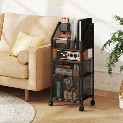 Rolling File Utility Cart with 2 Drawers and Lockable Wheels for Home Office-Rustic Brown