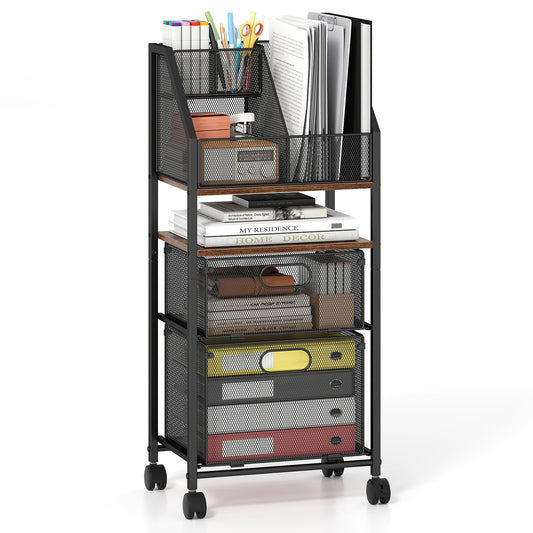 Rolling File Utility Cart with 2 Drawers and Lockable Wheels for Home Office-Rustic Brown