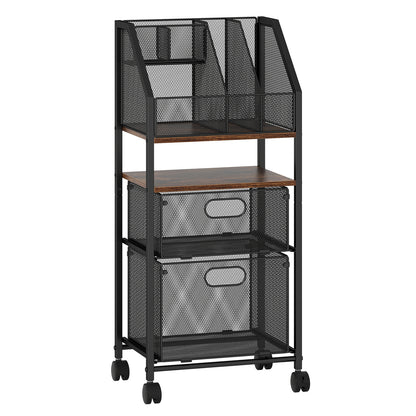 Rolling File Utility Cart with 2 Drawers and Lockable Wheels for Home Office-Rustic Brown