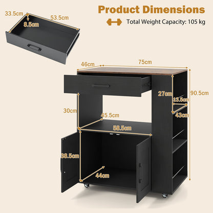 Rolling Kitchen Island with Built-in Charging Station and Lockable Wheels-Black