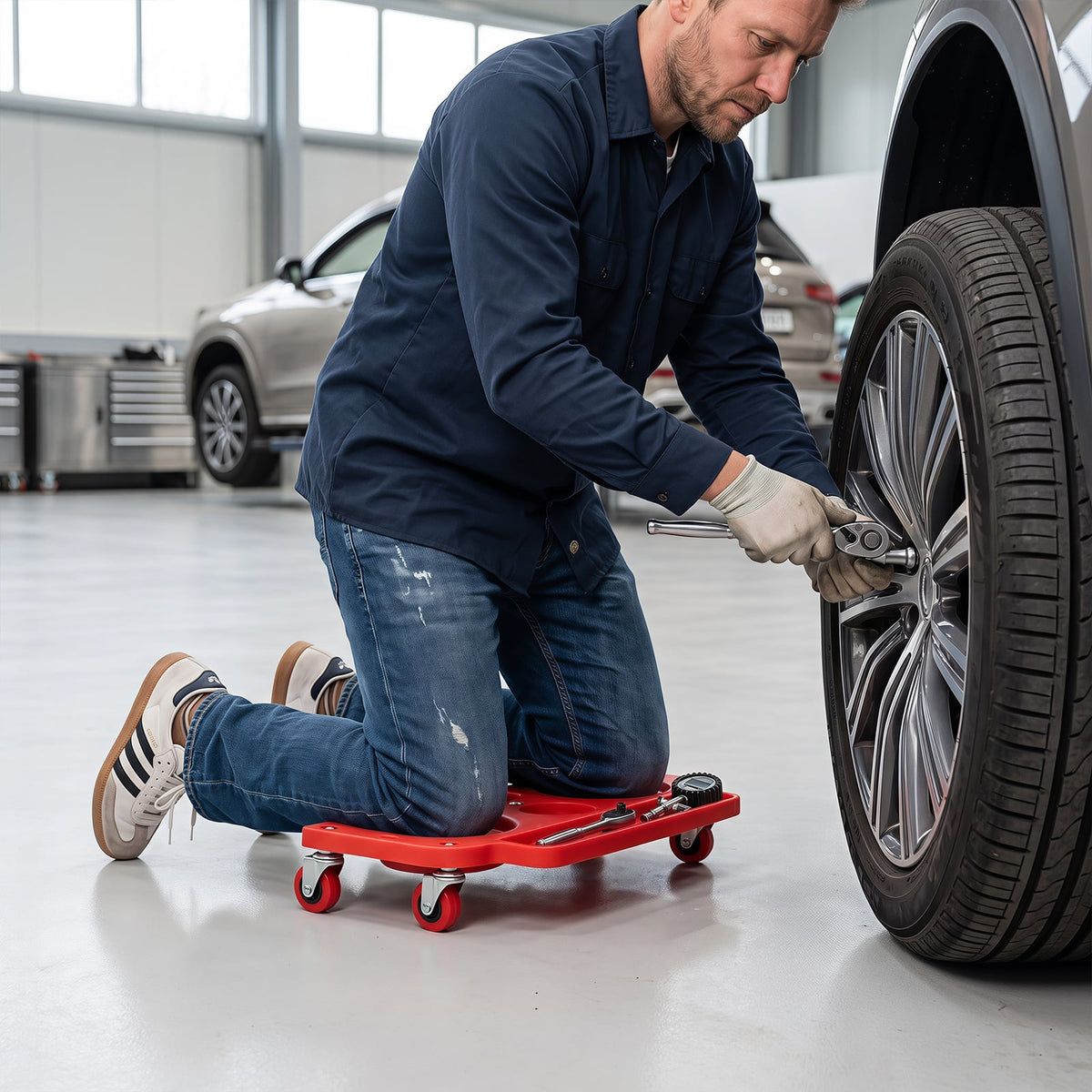 Rolling Knee Creeper with 360° Swivel Casters-Red