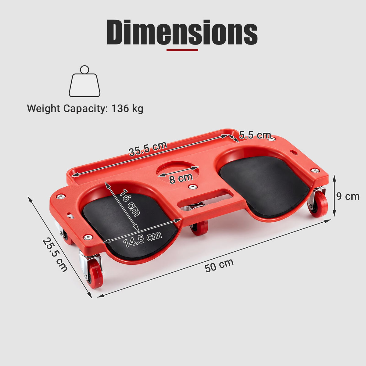 Rolling Knee Creeper with 360° Swivel Casters-Red