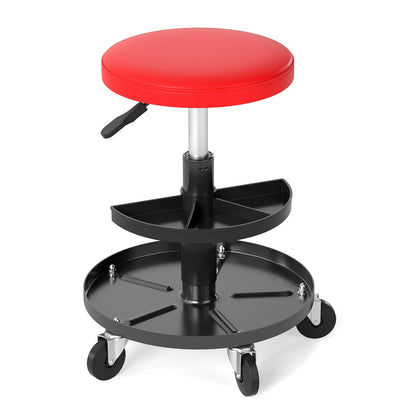 Rolling Mechanic Stool with Wheels and 42-56 cm Adjustable Seat-Red