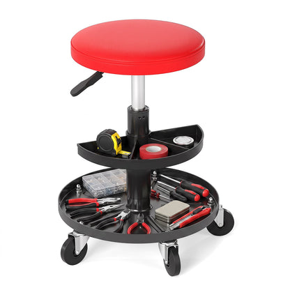 Rolling Mechanic Stool with Wheels and 42-56 cm Adjustable Seat-Red