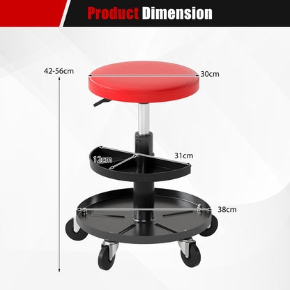 Rolling Mechanic Stool with Wheels and 42-56 cm Adjustable Seat-Red