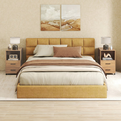 Rolling Nightstand with Storage Drawers and Shelves for Bedroom Set of 2-Natural