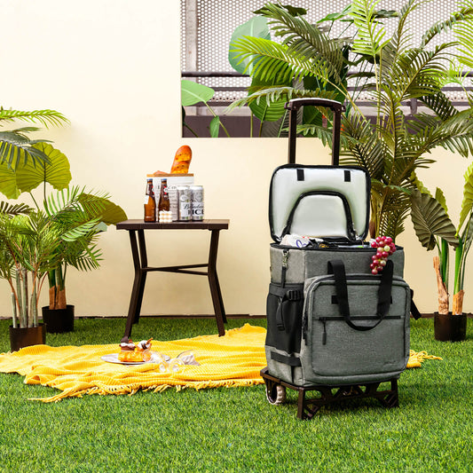 50-Can Large Rolling Cooler with Adjustable Handle and Bottom Plate-Gray