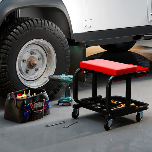 Rolling Creeper Seat with 185 kg Capacity and Universal Casters-Red