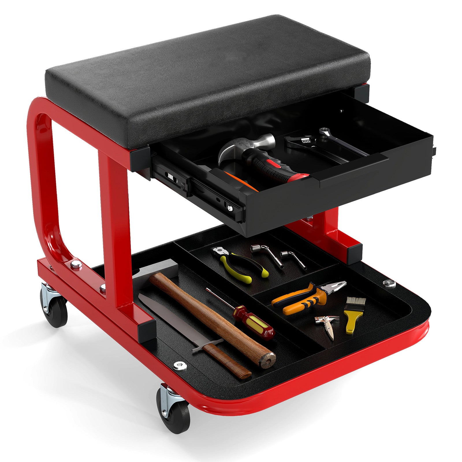 Rolling Creeper Seat with 185 kg Capacity and Universal Casters-Black