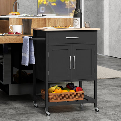 Rolling Kitchen Island Cart with Drawer and 2-Door Storage Cabinet-Black