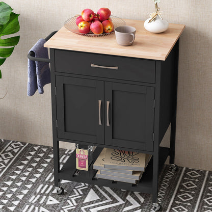 Rolling Kitchen Island Cart with Drawer and 2-Door Storage Cabinet-Black