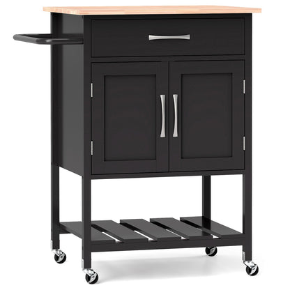 Rolling Kitchen Island Cart with Drawer and 2-Door Storage Cabinet-Black