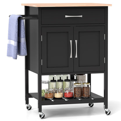 Rolling Kitchen Island Cart with Drawer and 2-Door Storage Cabinet-Black