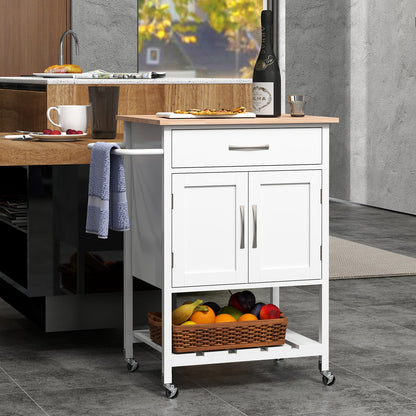 Rolling Kitchen Island Cart with Drawer and 2-Door Storage Cabinet-White