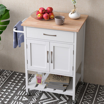 Rolling Kitchen Island Cart with Drawer and 2-Door Storage Cabinet-White