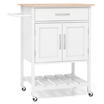 Rolling Kitchen Island Cart with Drawer and 2-Door Storage Cabinet-White