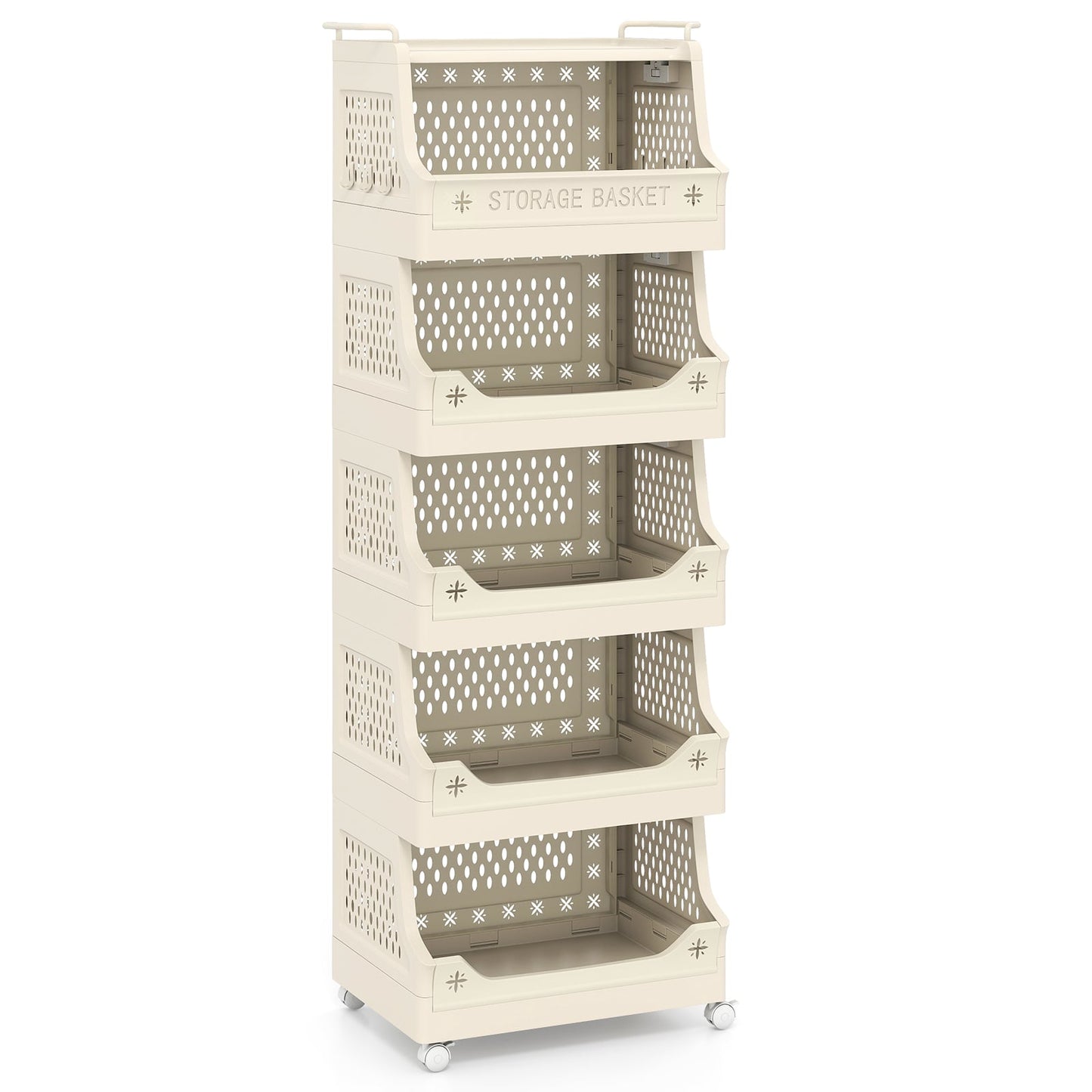 3/4/5/6 Tier Rolling Laundry Basket with Wheels and Handles for Laundry Room-Beige-6-Tier