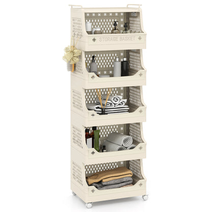 3/4/5/6 Tier Rolling Laundry Basket with Wheels and Handles for Laundry Room-Beige-6-Tier