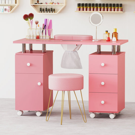 Manicure Table Nail Desk with Electric Dust Collector-Pink