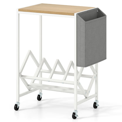 Rolling Record Player Stand with Vinyl Storage and Magazine Holder-Natural