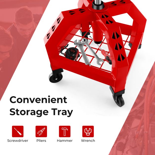 Rolling Seat Mechanic Stool Chair Height Adjustable with Tool Tray-Red